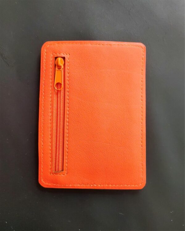 Porte cartes bancaire et carte d'identité en cuir orange maroquinerie artisanale française Lyon