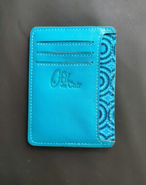 Porte cartes bancaire et carte d'identité en cuir bleu turquoise lisse maroquinerie artisanale française Lyon