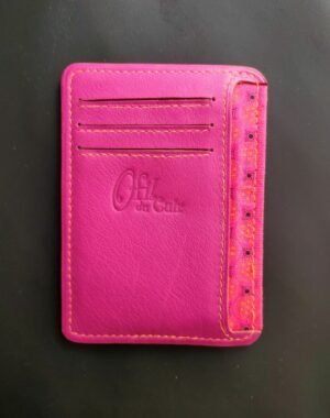 Porte cartes bancaire et carte d'identité en cuir fuchsia maroquinerie artisanale française Lyon