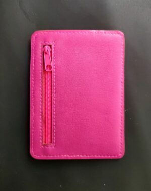 Porte cartes bancaire et carte d'identité en cuir rose ton sur ton maroquinerie artisanale française Lyon