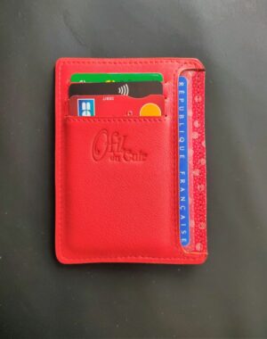 Porte cartes bancaire et carte d'identité en cuir rouge maroquinerie artisanale française Lyon