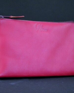 Pochette trousse cuir framboise maroquinerie accessoires lyon ofilducuir