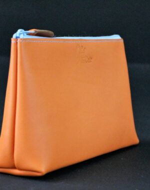 Pochette trousse cuir orange maroquinerie lyon ofilducuir