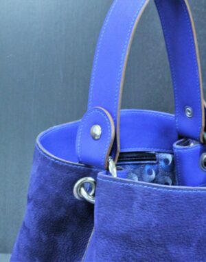 Sac à main seau en cuir bleu avec anse
