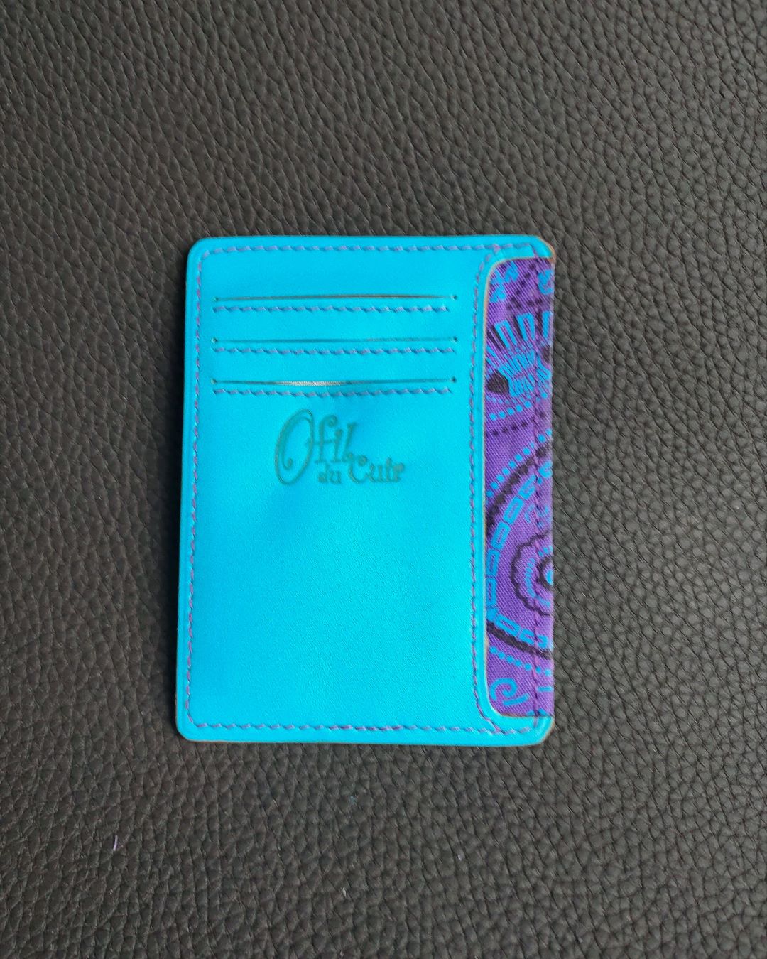 Porte carte ultra fin un portefeuille minimalisme en cuir bleu et tissu africain